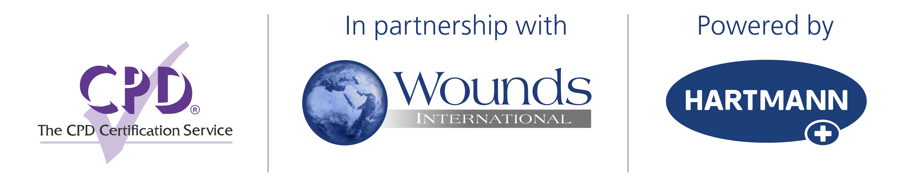 Banner with logos of CPD, Wounds International and Hartmann
