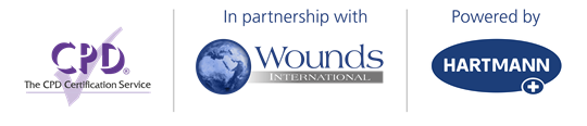 Banner with logos of CPD, Wounds International and Hartmann